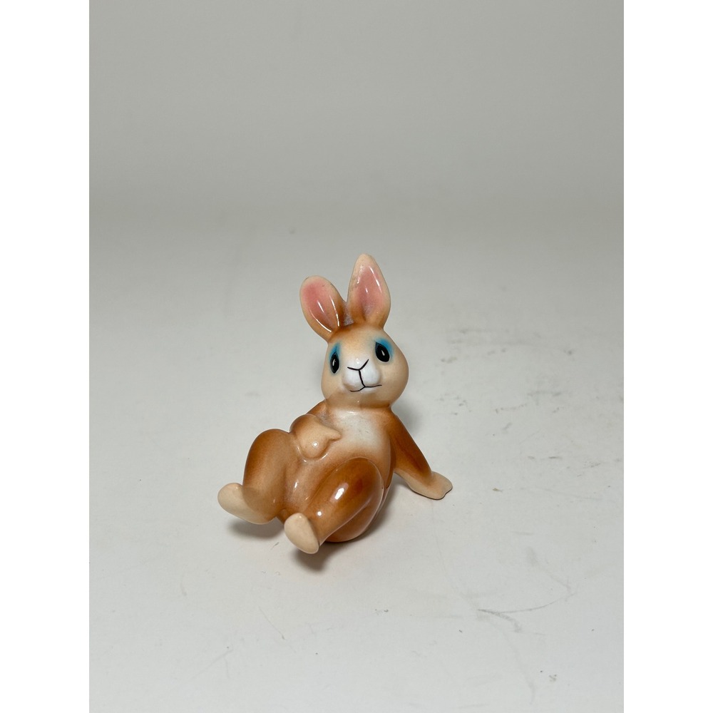 Vintage Ceramic Reclining Bunny Figurine Brown Tan Hand Painted Made in Japan